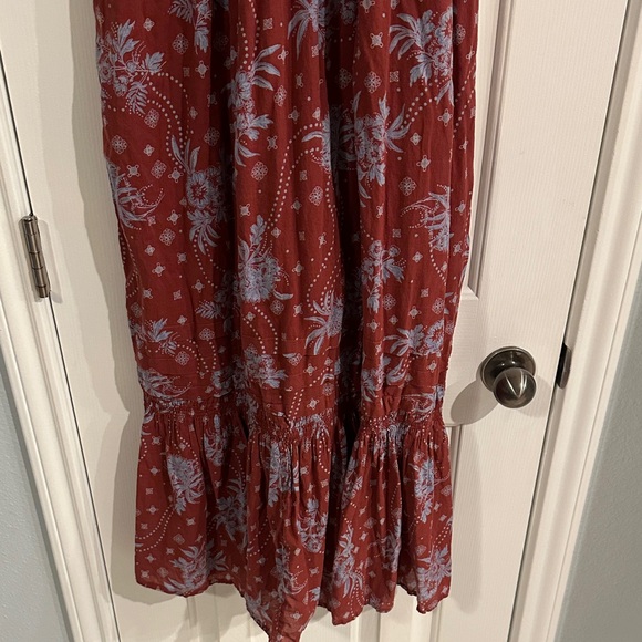 Free People Women's Golden Hour Maxi Dress Wine Combo Maroon Medium Boho Cotton - Picture 8 of 15